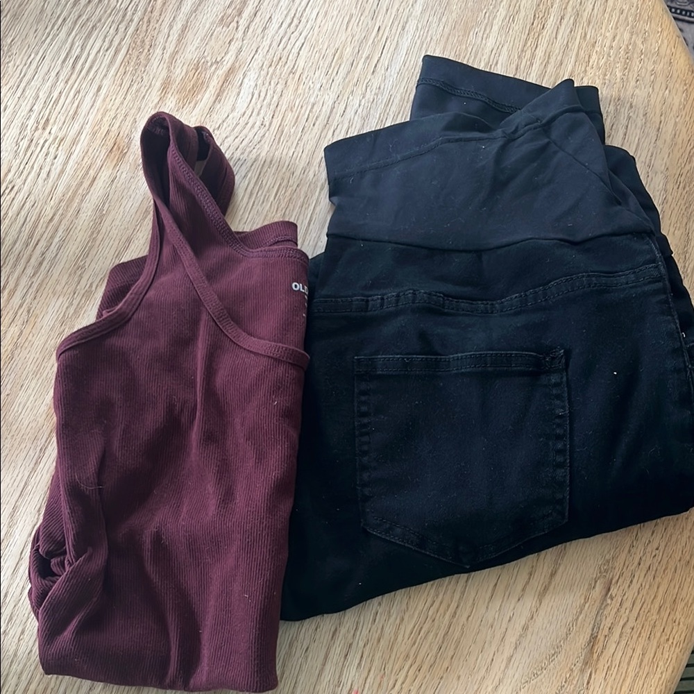 Maternity Burgundy Tank Top and Black Jeans Set